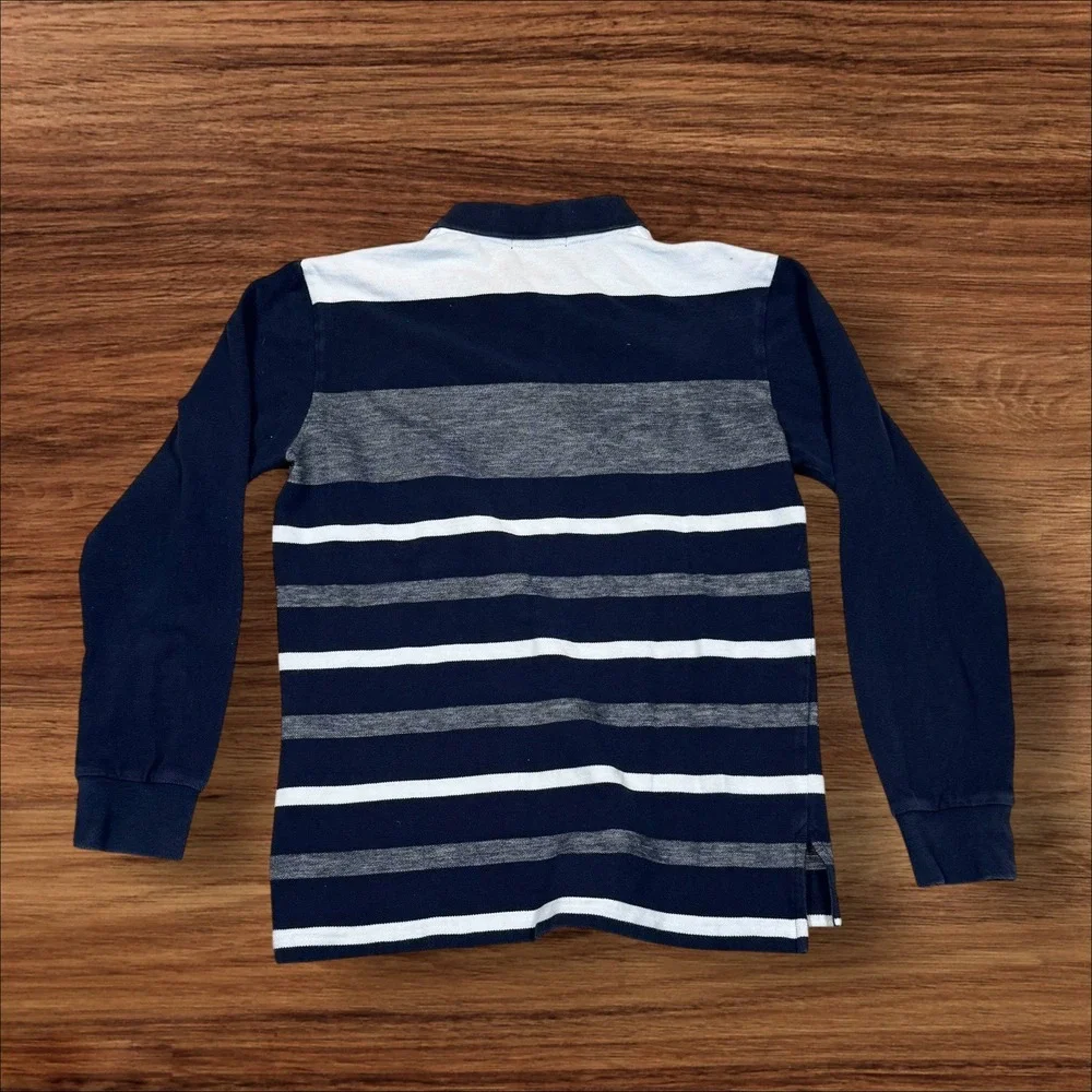 Ralph Lauren Custom Fit Long‎ Sleeve Polo Shirt Navy White Stripe Pony Crest M